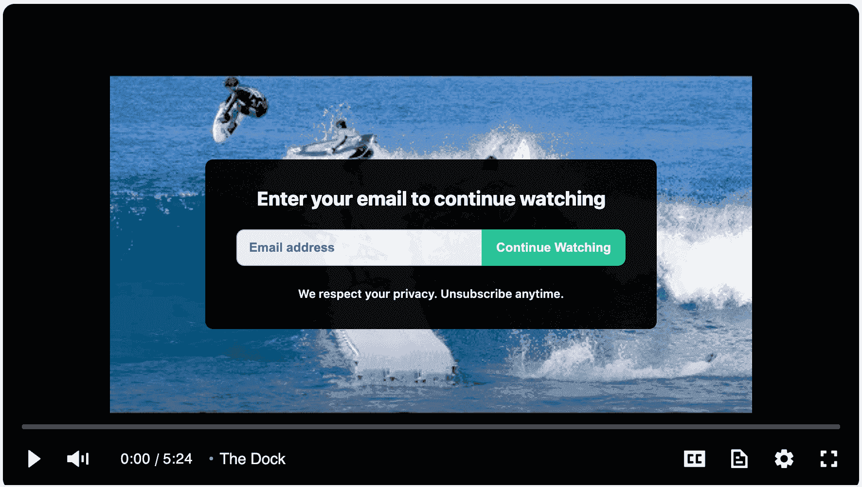 Email-gate overlay shown on a player