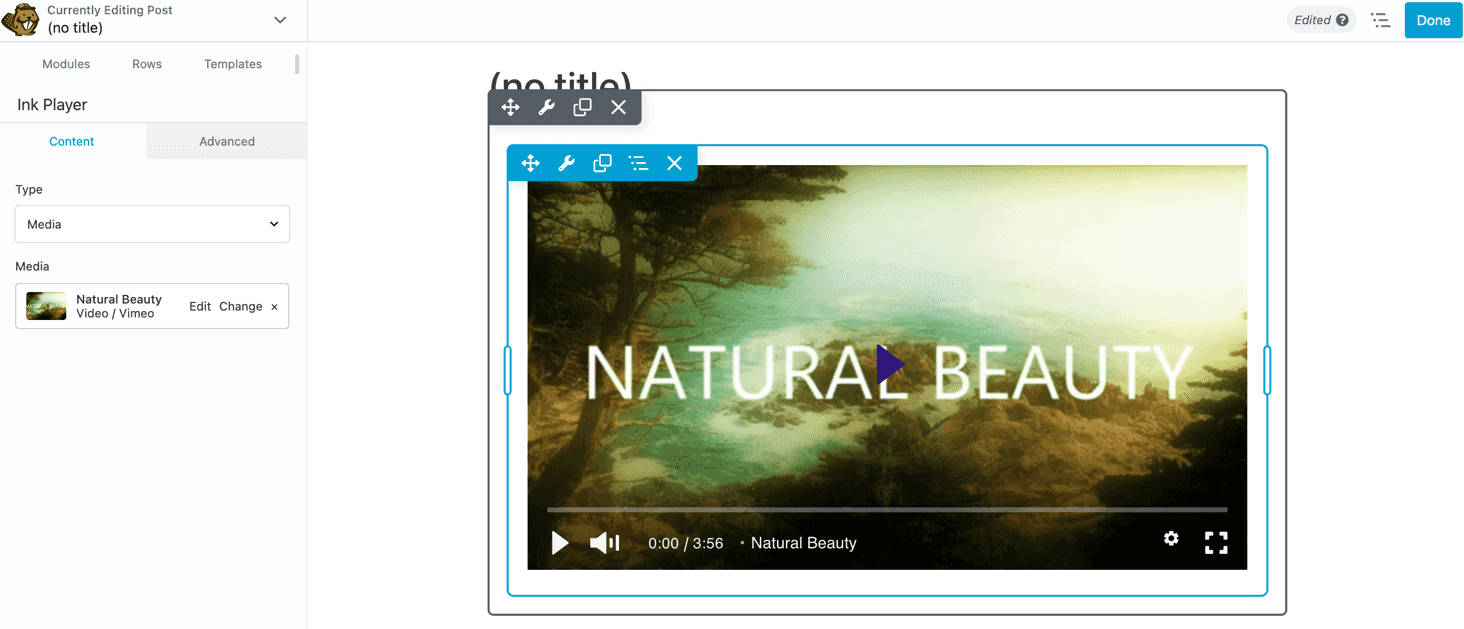 The Ink Player Beaver Builder module live preview
