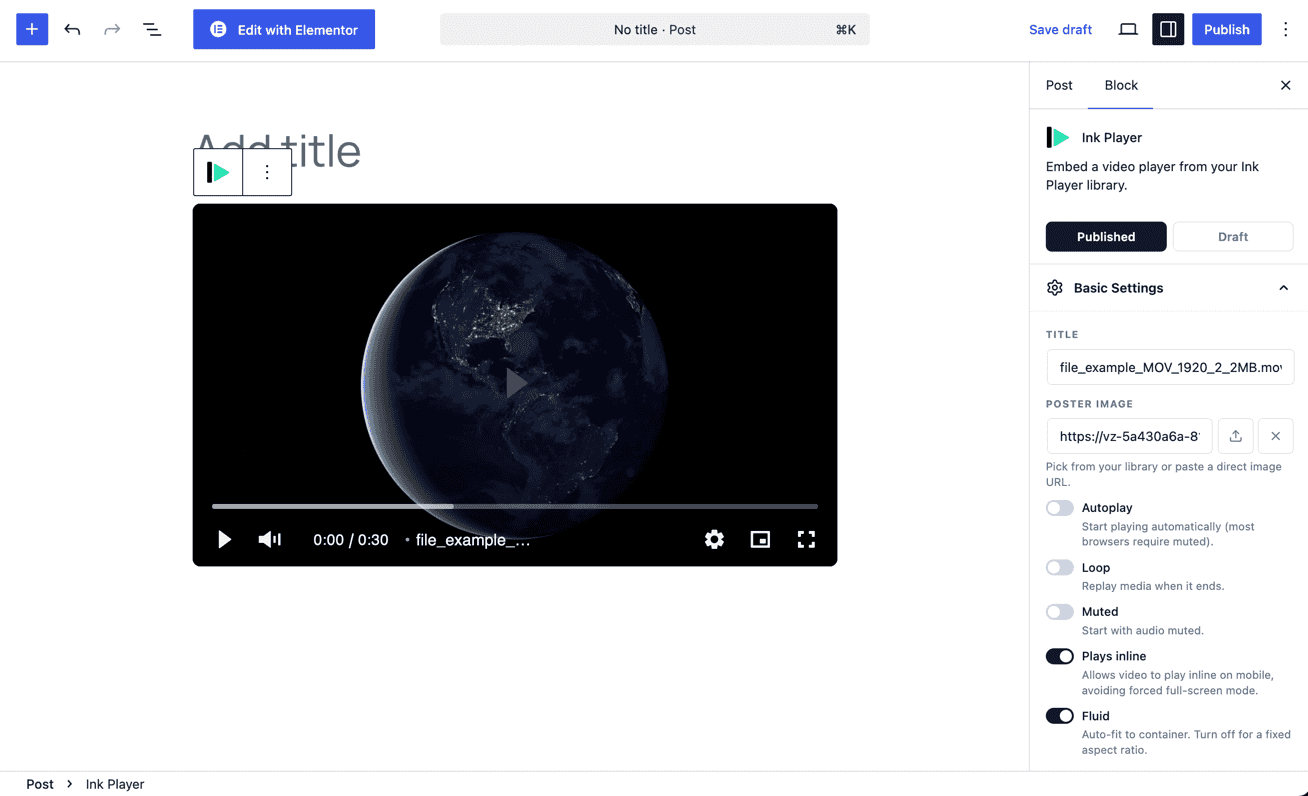 A Bunny.net video rendered in the Ink Player block