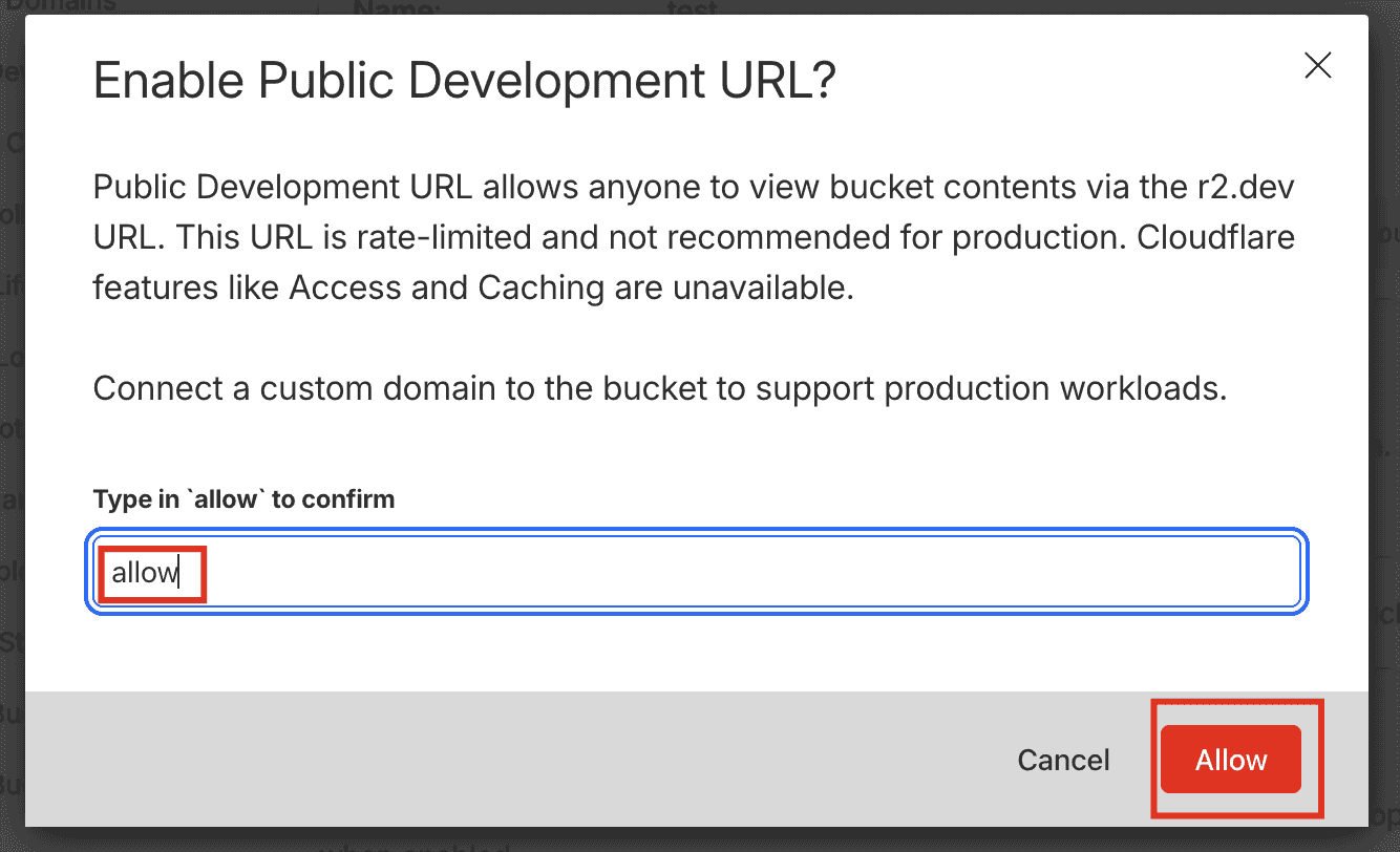 The Enable Public Development URL confirmation dialog