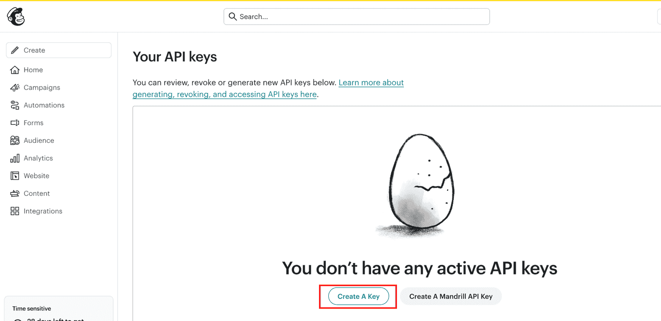 The Create A Key button on the Your API keys page