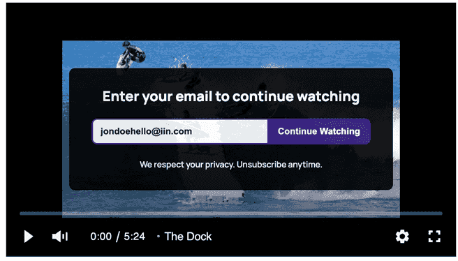 The email-gate overlay on the player