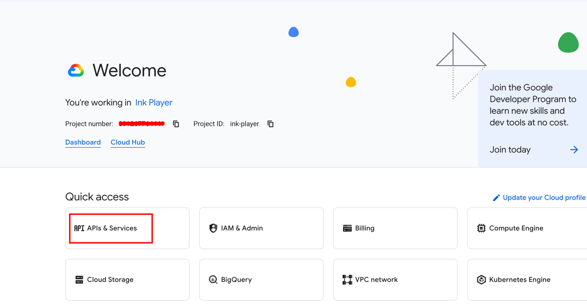 The APIs & Services quick-access card