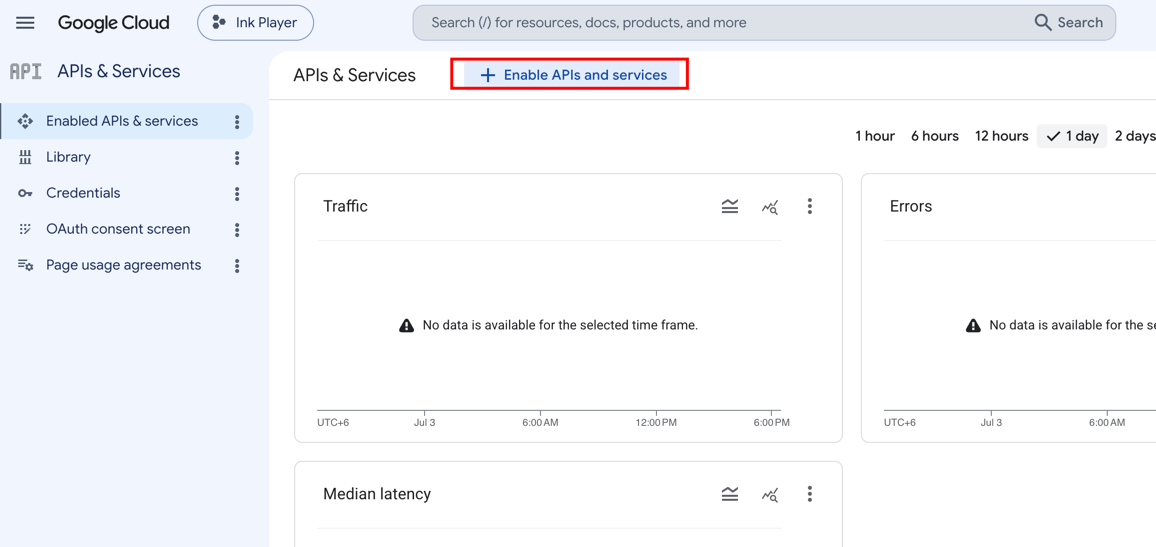 The Enable APIs and services button