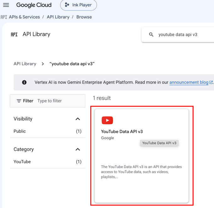 The YouTube Data API v3 result